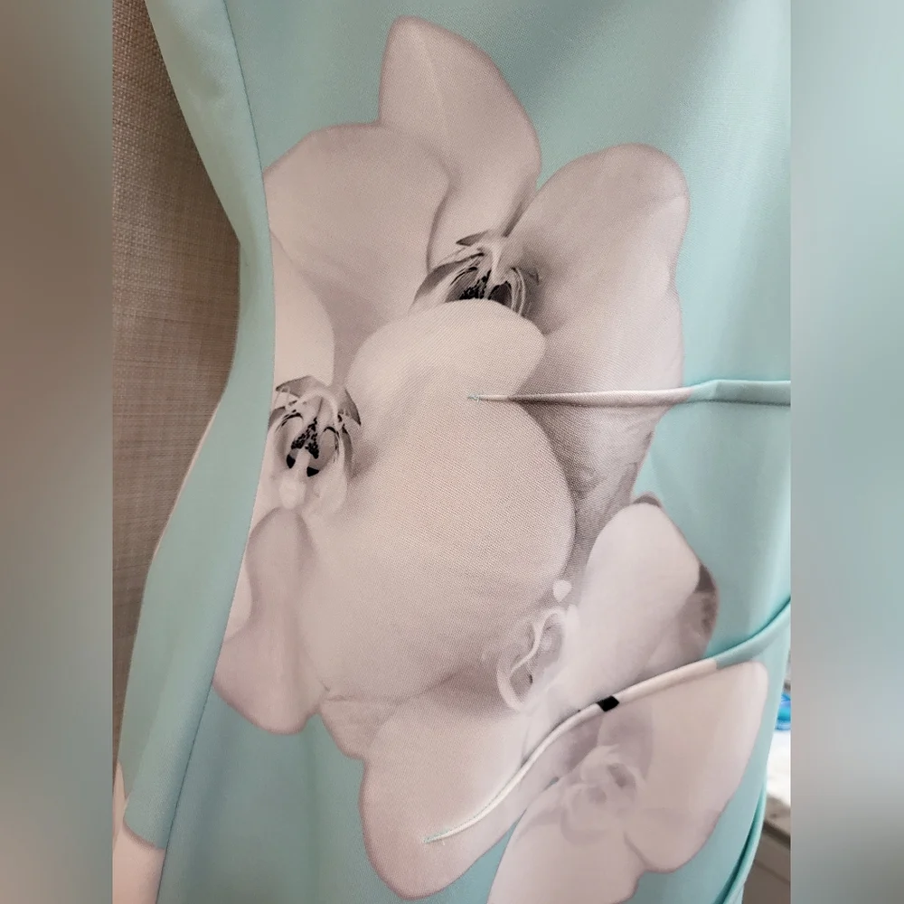 Calvin Klein Midi Sheath Dress Robin Egg Blue White Floral Church Career Size 12 - Picture 6 of 12